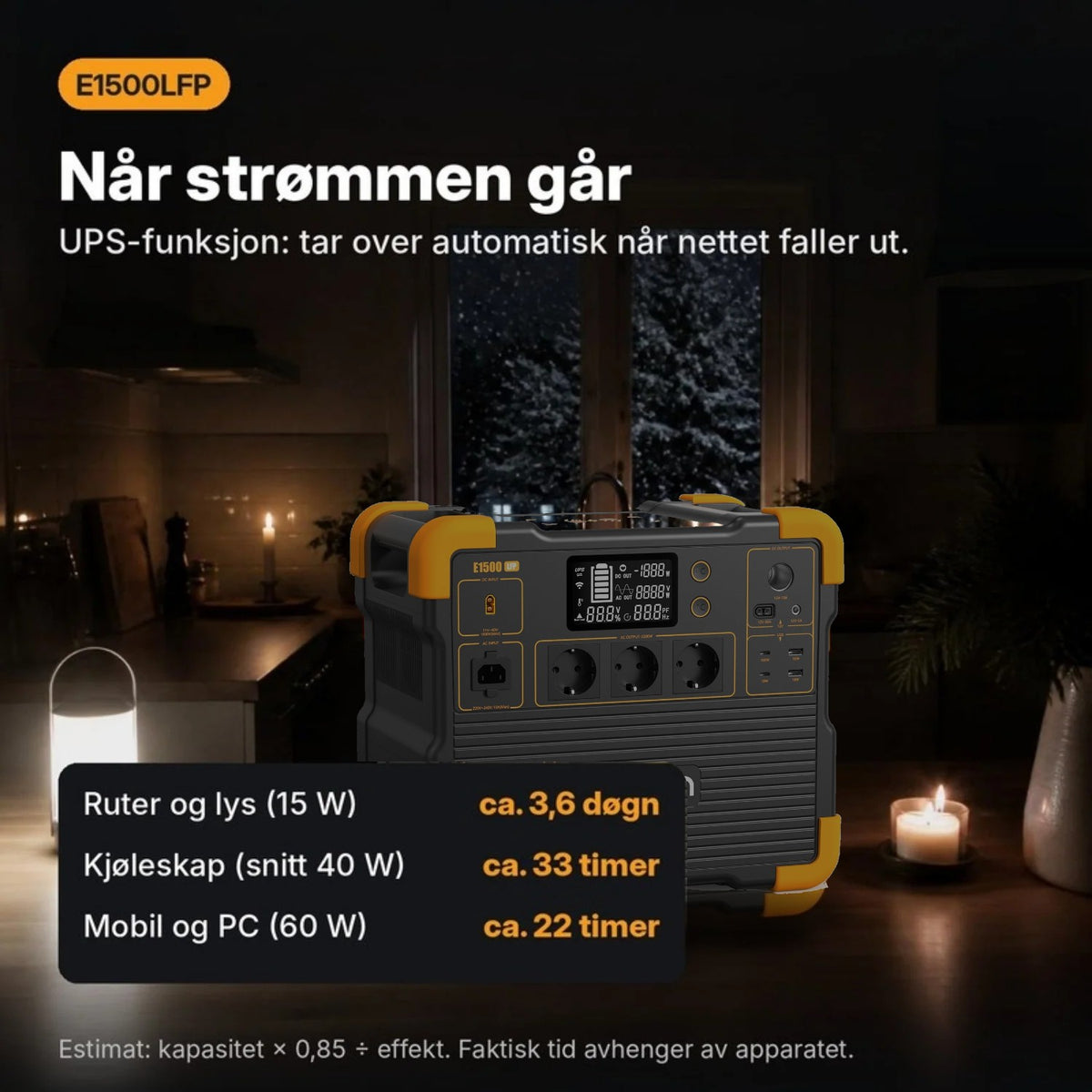 Pecron E1500LFP som nødstrøm ved strømbrudd hjemme