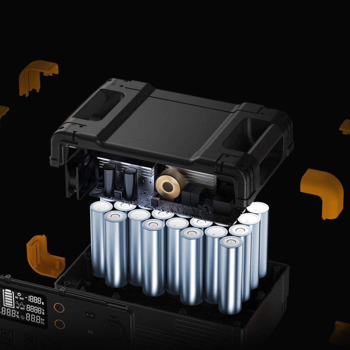 Innsiden av Pecron E2400LFP med LiFePO4-battericeller