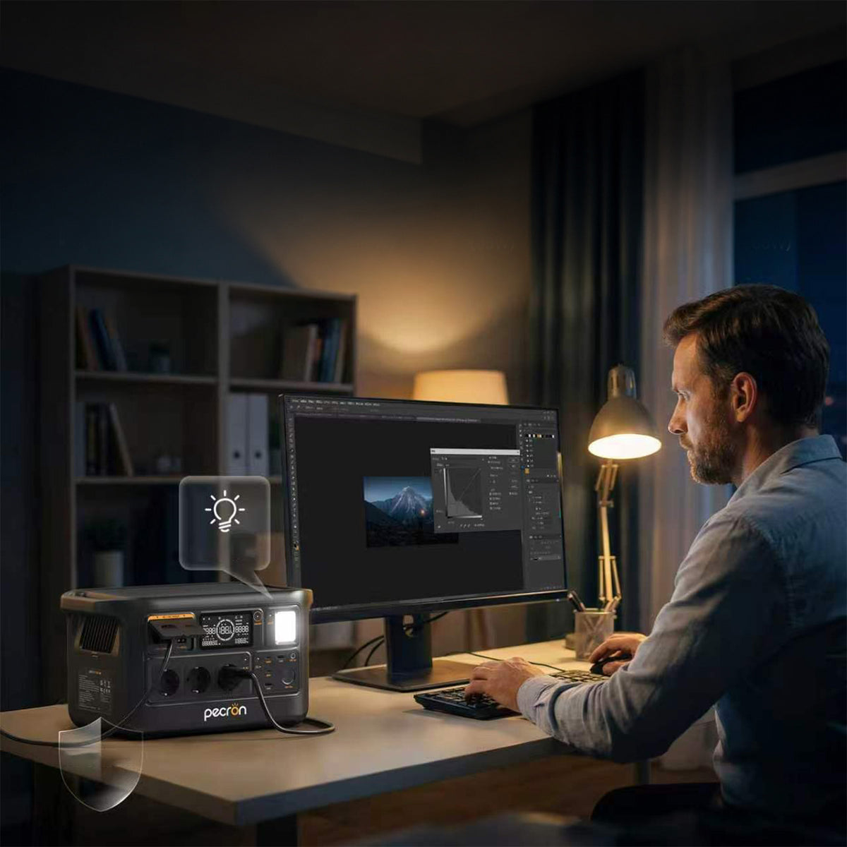 Pecron F1000LFP som UPS for PC på hjemmekontoret
