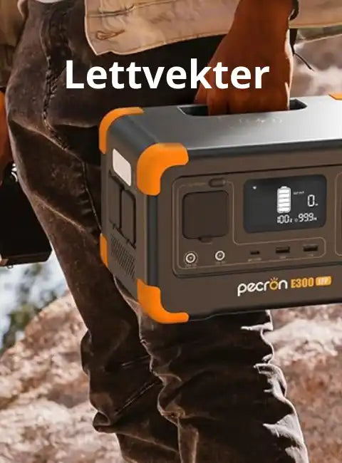 Bærbar strømstasjon med digital visning og flere porter.