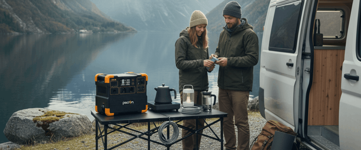 Pecron E2400LFP på campingtur ved bilen