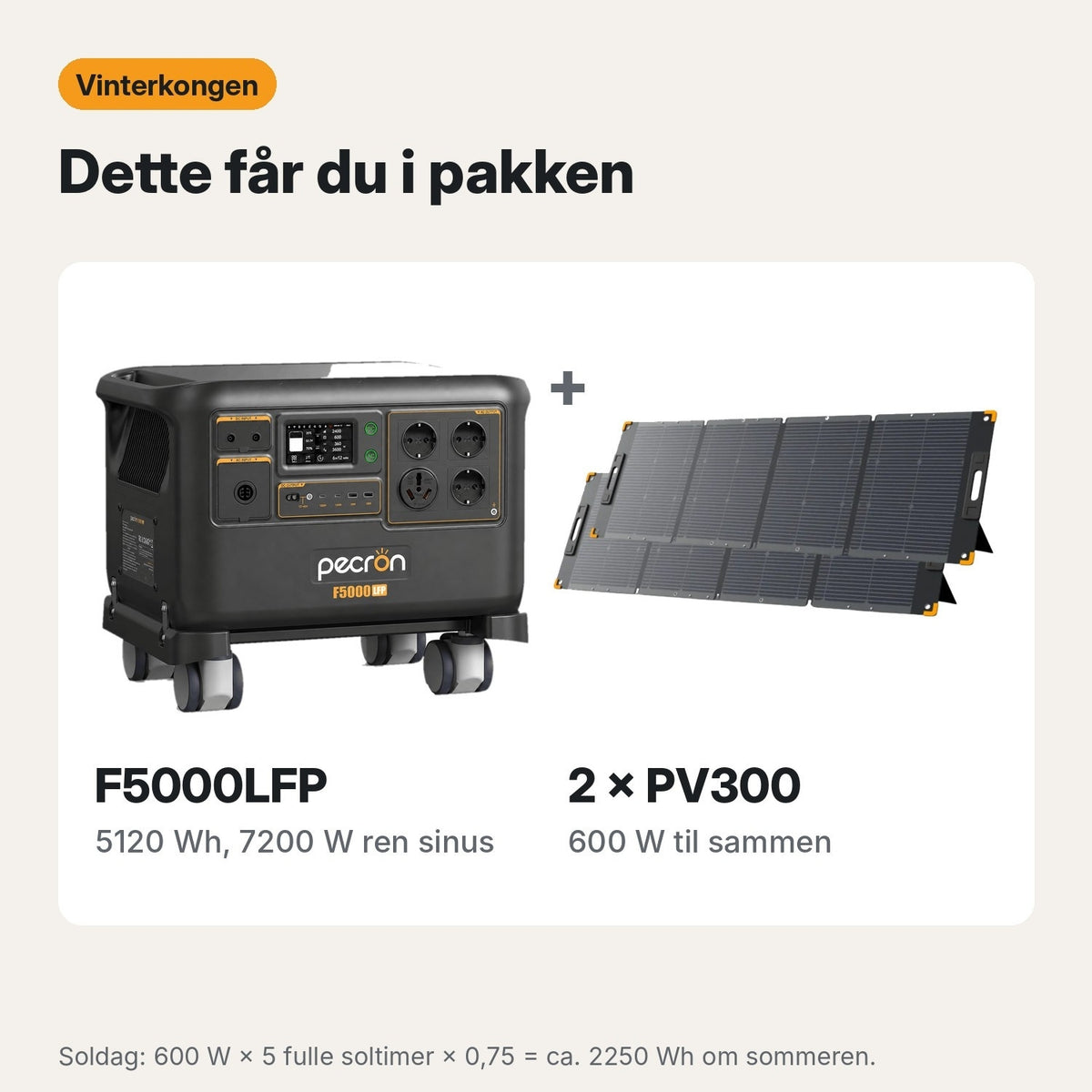 Vinterkongen – dette får du i pakken: Pecron F5000LFP og to PV300 solcellepaneler